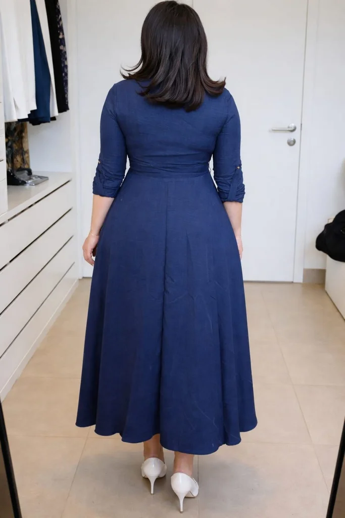 Elegant navy blue belted maxi dress – photo 2